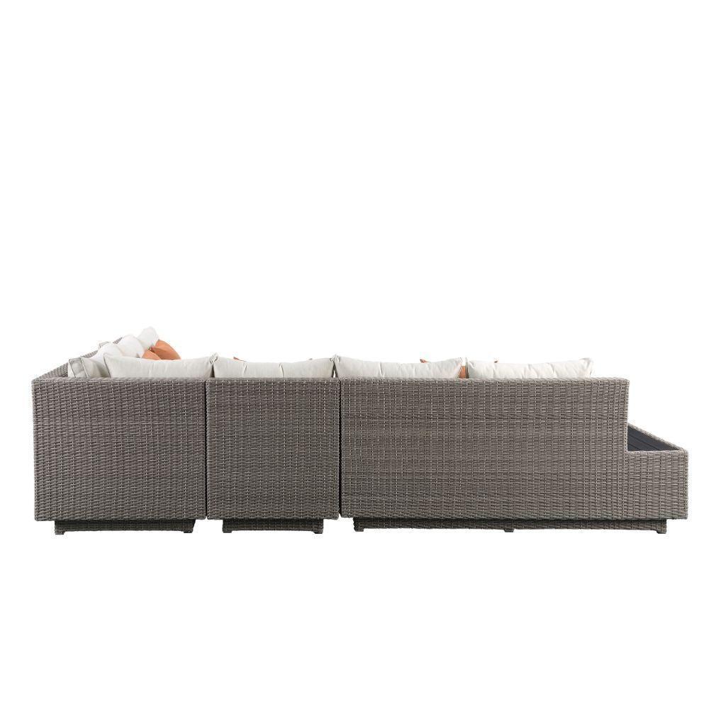 ACME Salena Patio Sectional & Cocktail Table, Beige Fabric & Gray Wicker 45020 FredCo