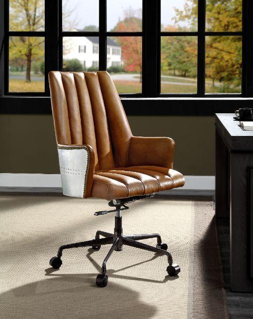 ACME Salvol Office Chair, Sahara Leather & Aluminum FredCo