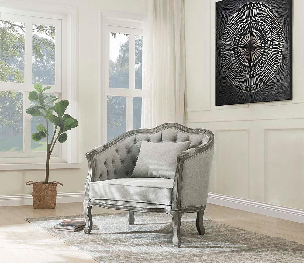 ACME Samael Chair w/Pillow, Gray Linen & Gray Oak Finish FredCo