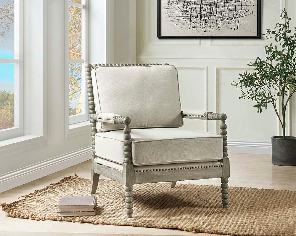 ACME Saraid Accent Chair, Beige Linen & Gray Oak Finish FredCo