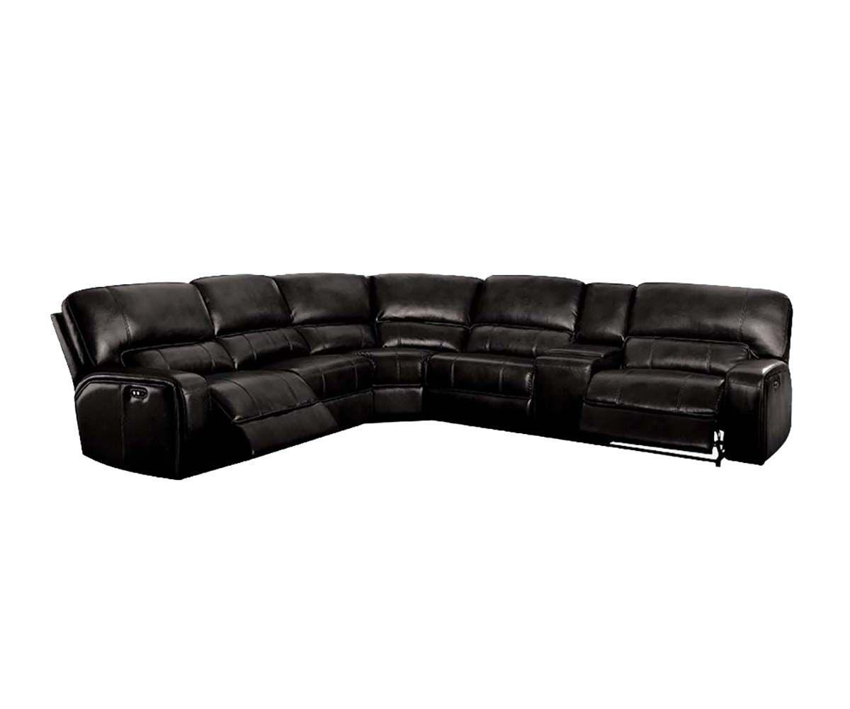 ACME Saul Sectional Sofa (Power Motion/USB Dock), Black Leather-Aire 54150 FredCo