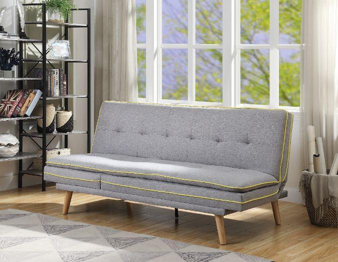 ACME Savilla Adjustable Sofa, Gray Linen & Oak Finish FredCo