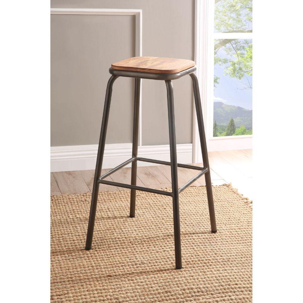 ACME Scarus Bar Stool (Set-2), Natural & Gunmetal, 30" Seat Height FredCo
