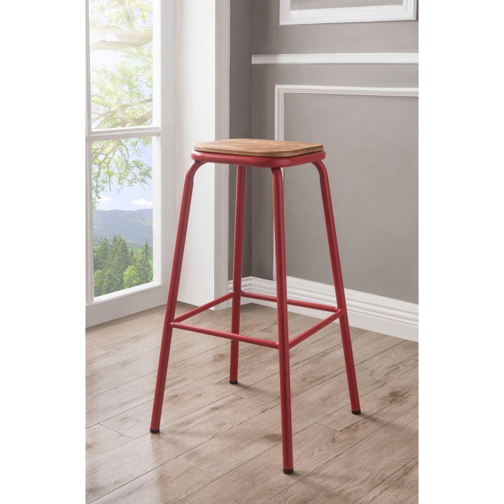 ACME Scarus Bar Stool (Set-2), Natural & Red, 30" Seat Height FredCo