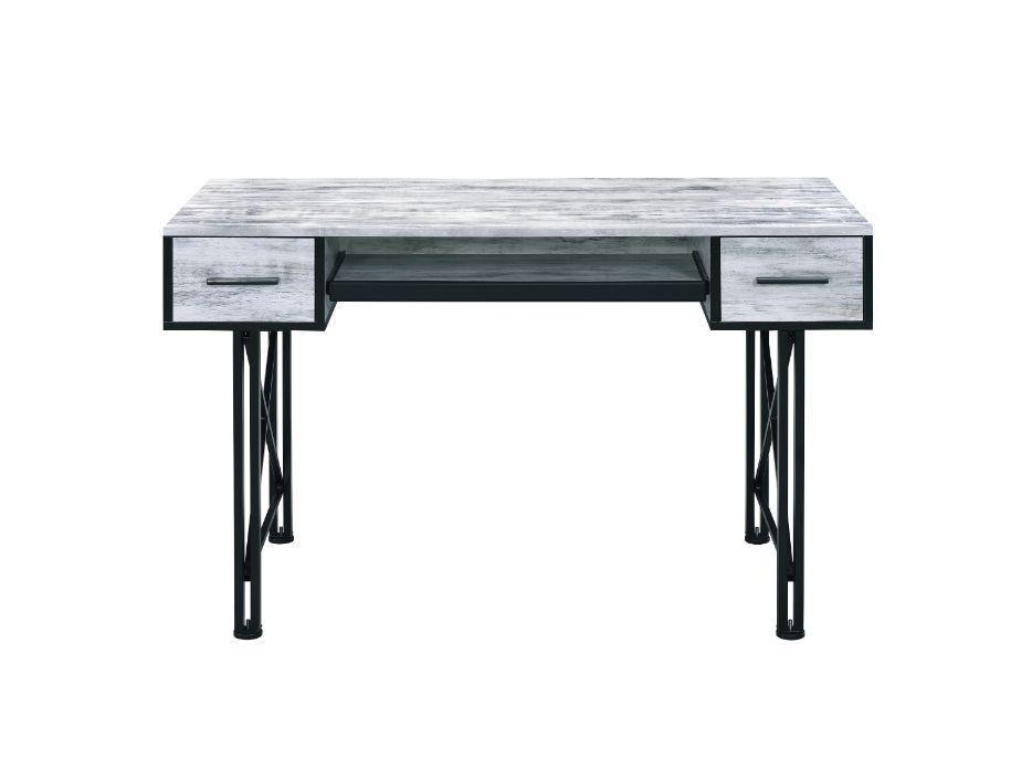 ACME Settea Computer Desk, Antique White & Black Finish FredCo