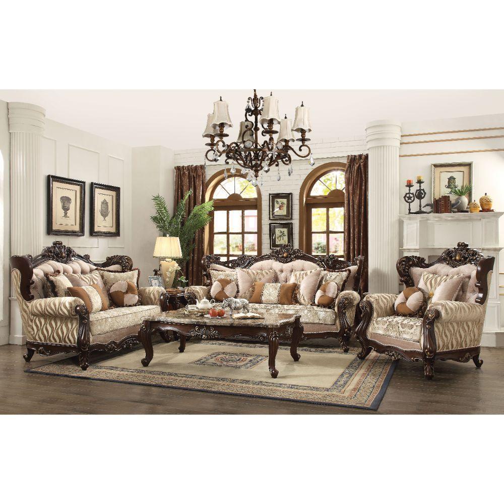 ACME Shalisa Sofa w/7 Pillows, Fabric & Walnut FredCo