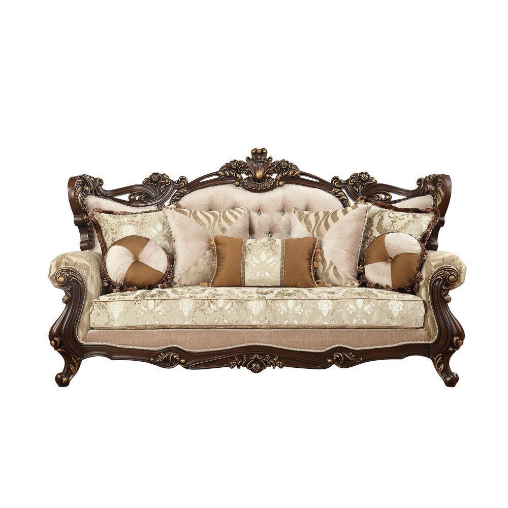 ACME Shalisa Sofa w/7 Pillows, Fabric & Walnut FredCo