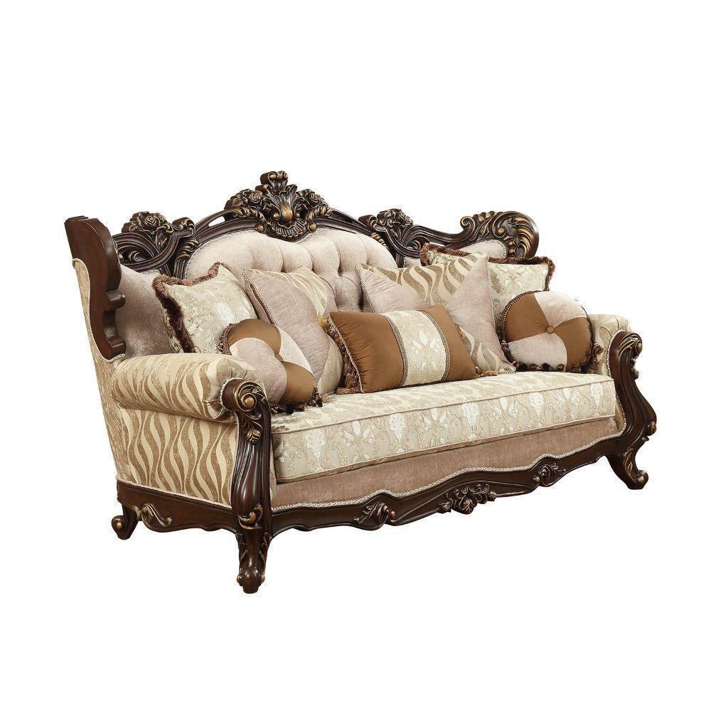 ACME Shalisa Sofa w/7 Pillows, Fabric & Walnut FredCo