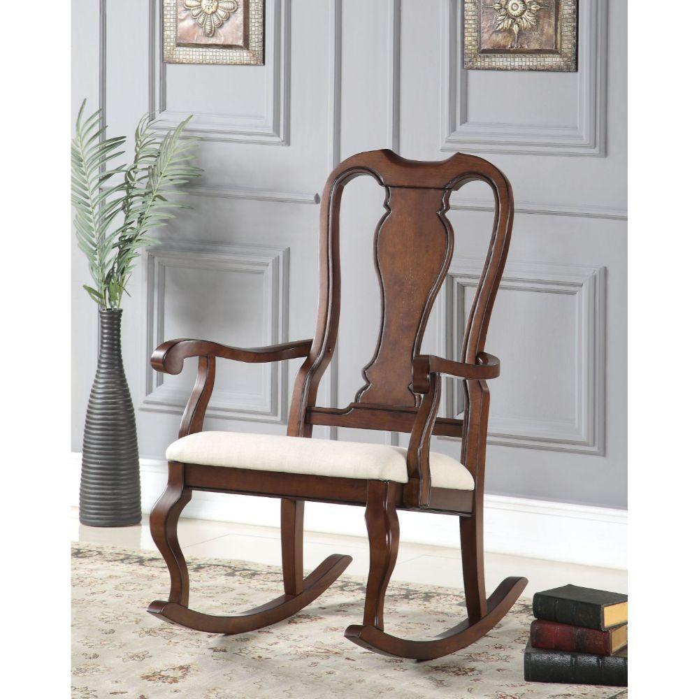 ACME Sheim Rocking Chair, Beige Fabric & Cherry FredCo