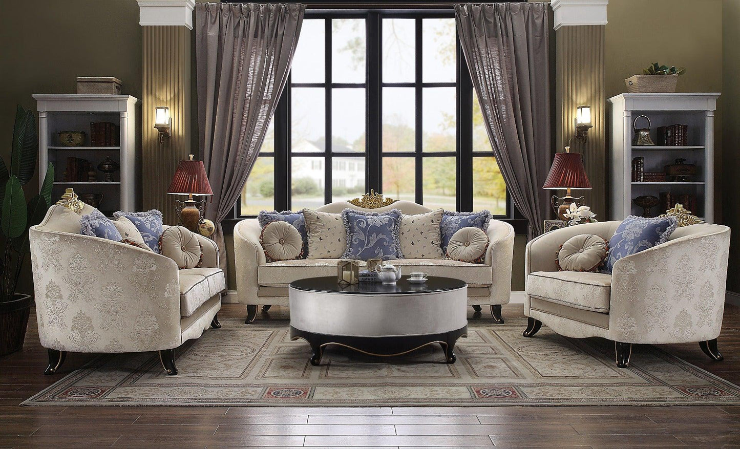 ACME Sheridan Loveseat w/5 Pillows, Cream Fabric FredCo