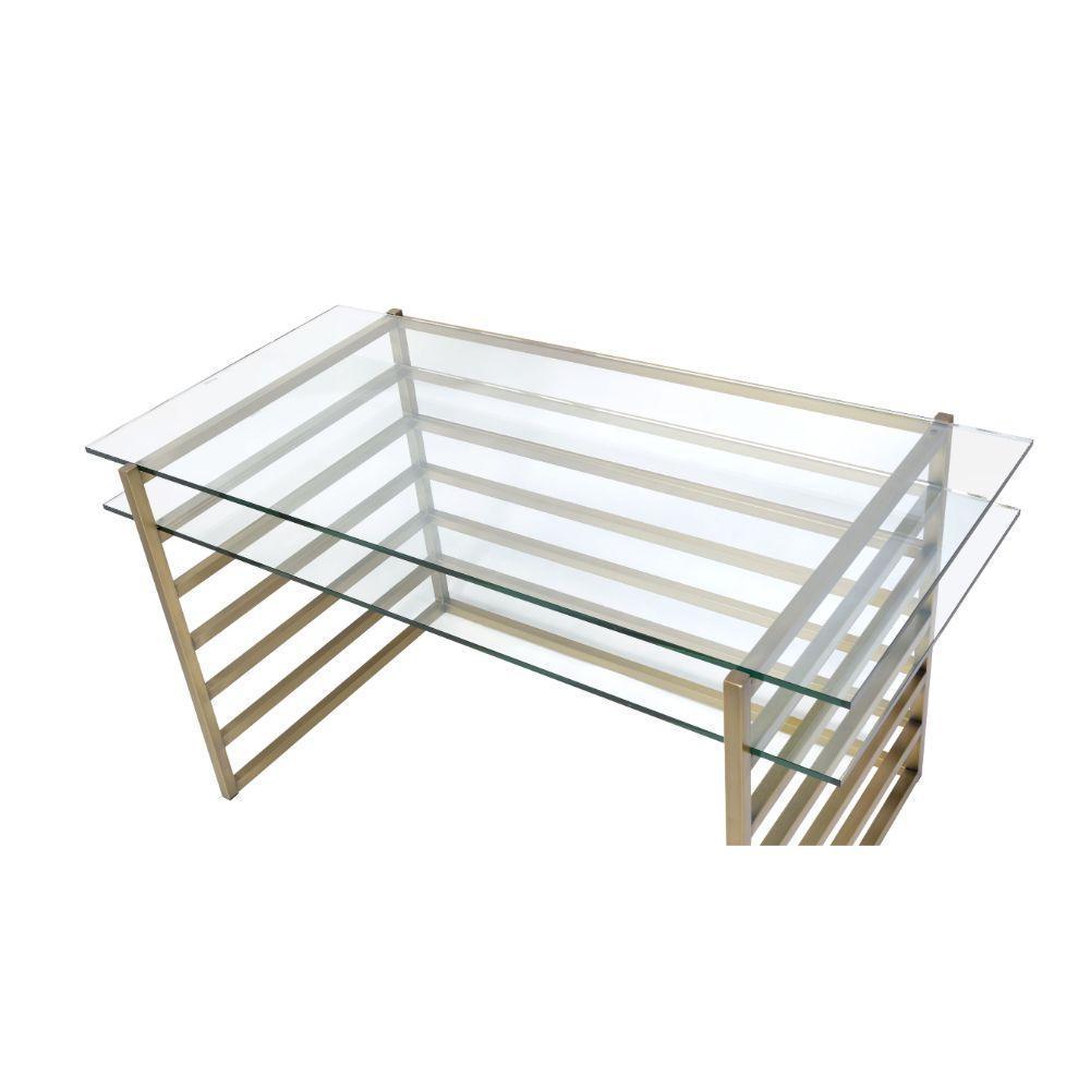 ACME Shona Desk, Antique Gold & Clear Glass FredCo