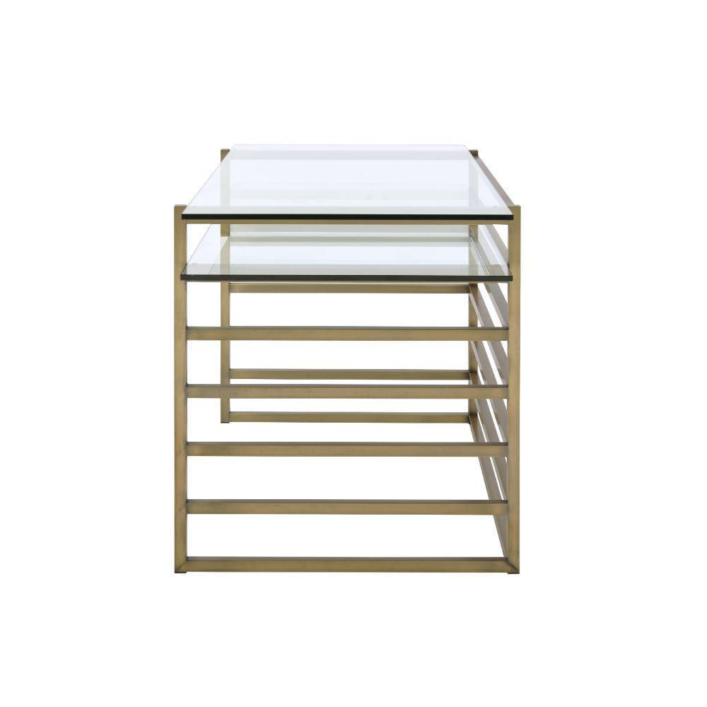 ACME Shona Desk, Antique Gold & Clear Glass FredCo