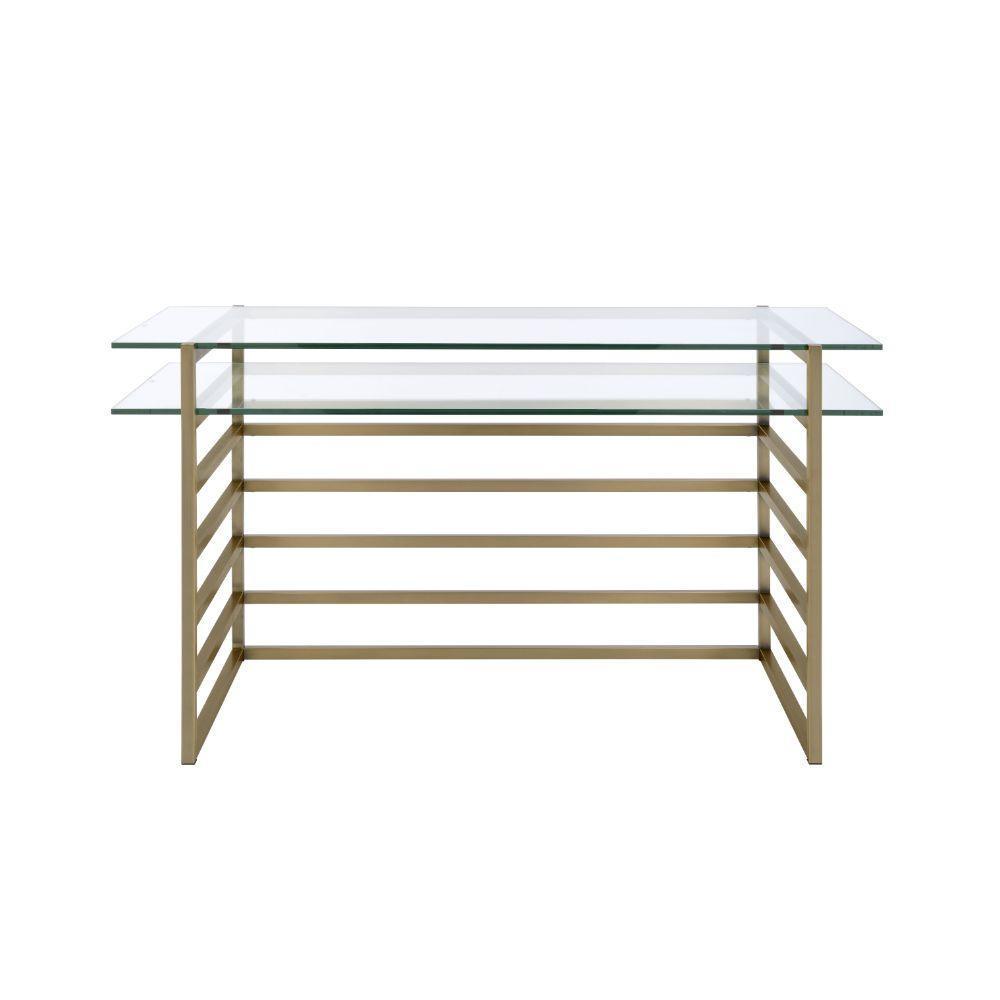 ACME Shona Desk, Antique Gold & Clear Glass FredCo