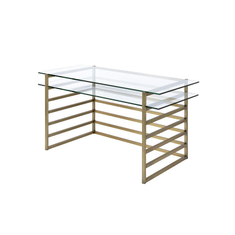 ACME Shona Desk, Antique Gold & Clear Glass FredCo