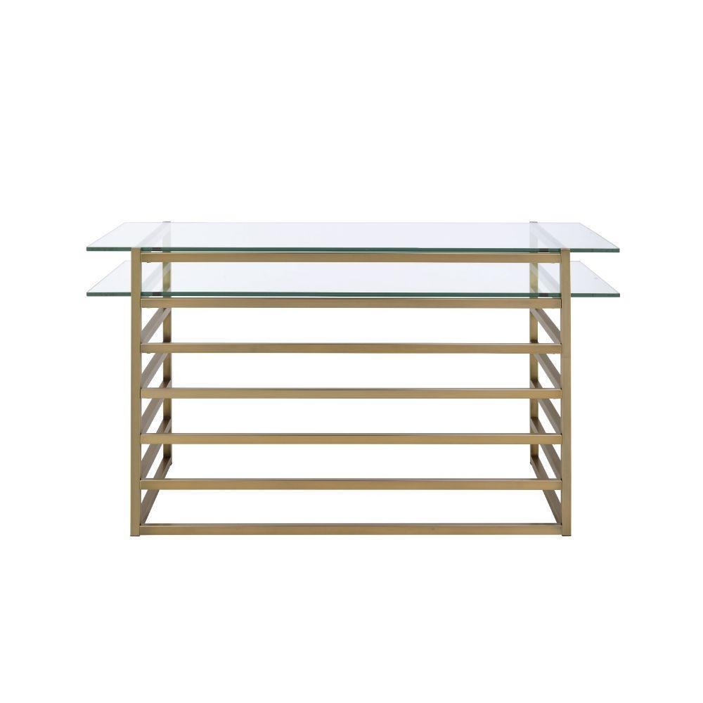 ACME Shona Desk, Antique Gold & Clear Glass FredCo