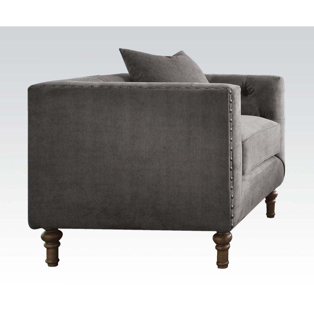 ACME Sidonia Chair w/1 Pillow, Gray Velvet FredCo