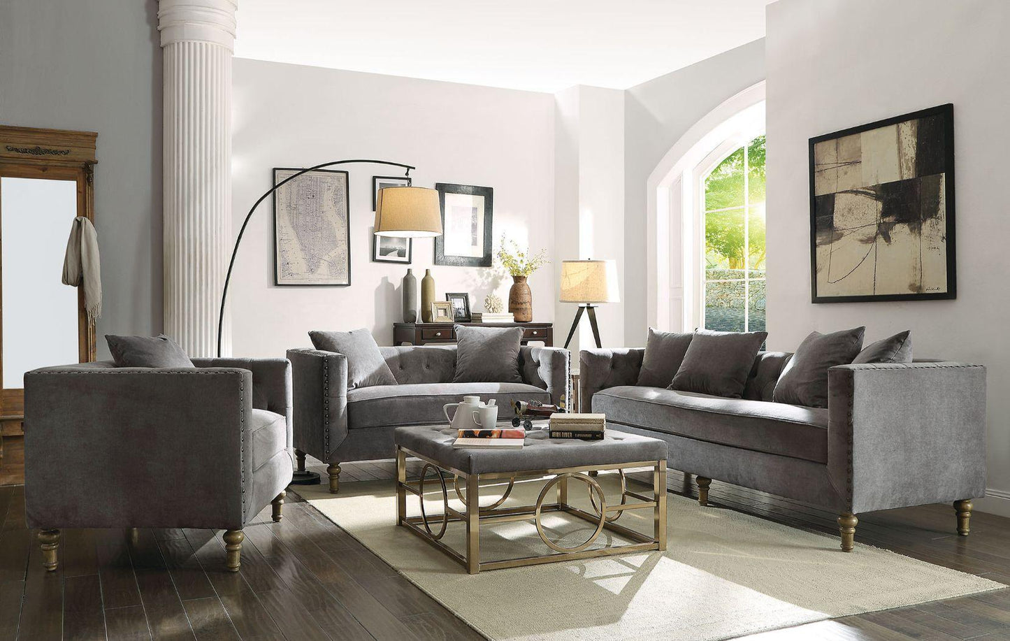 ACME Sidonia Sofa w/4 Pillows, Gray Velvet FredCo