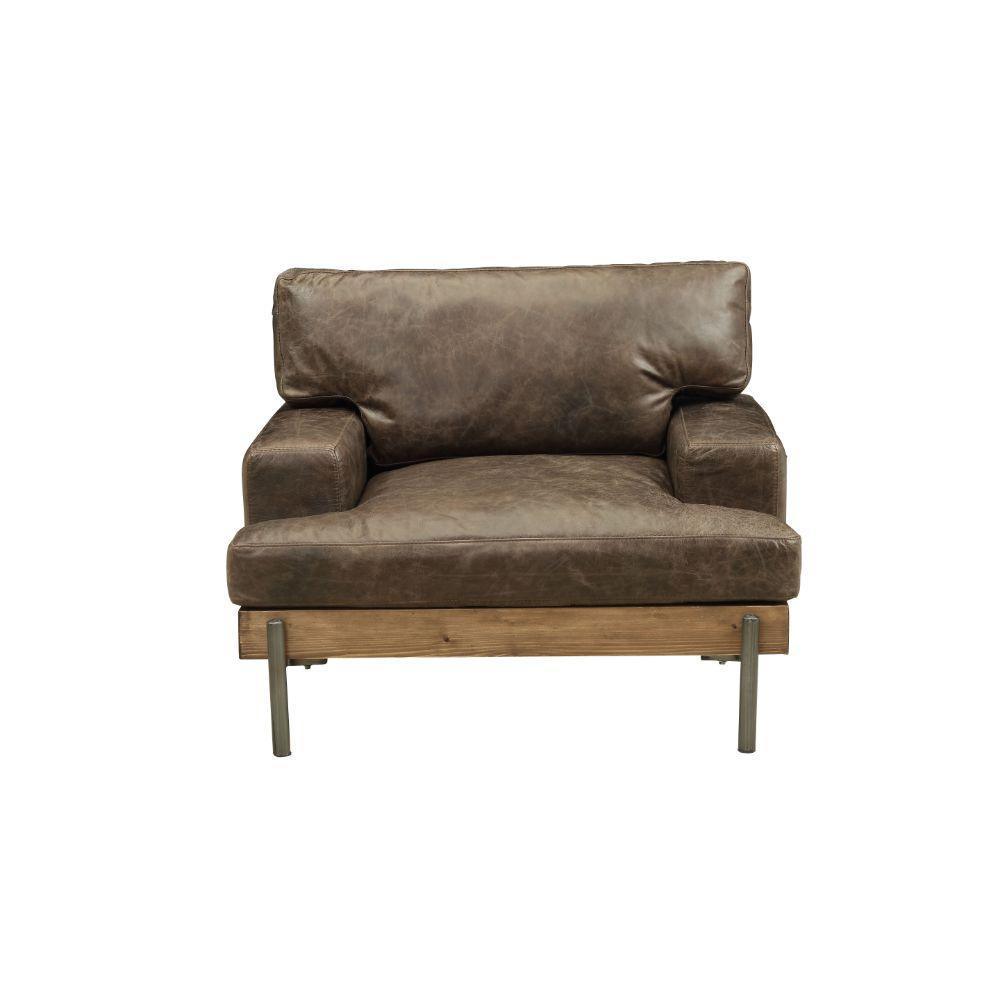 ACME Silchester Chair, Oak & Distress Chocolate Top Grain Leather FredCo