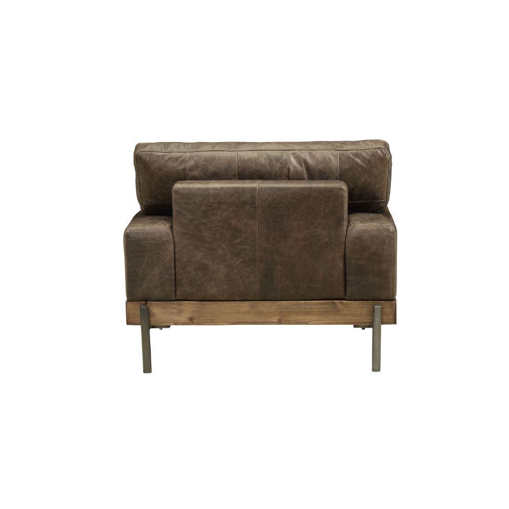 ACME Silchester Chair, Oak & Distress Chocolate Top Grain Leather FredCo