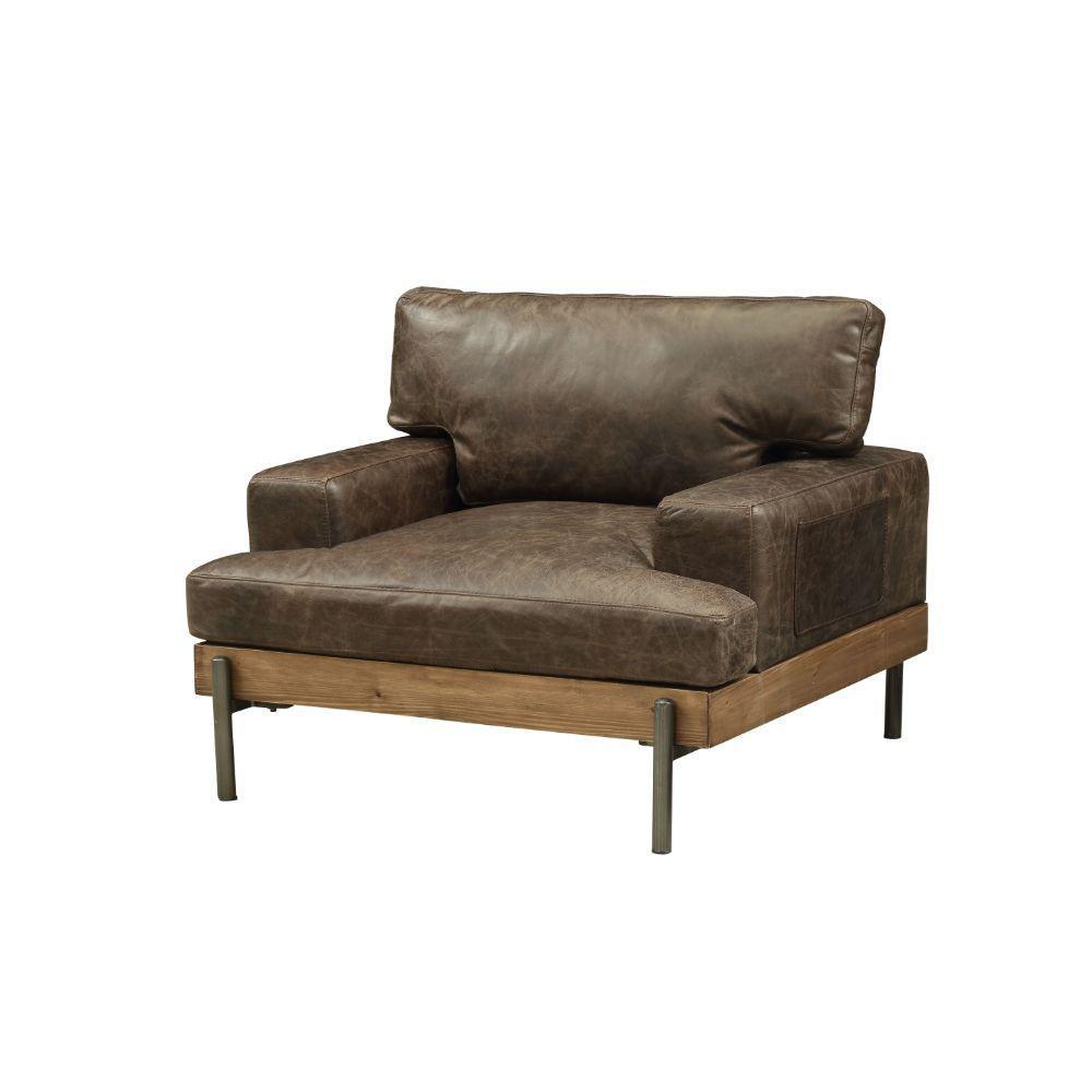 ACME Silchester Chair, Oak & Distress Chocolate Top Grain Leather FredCo