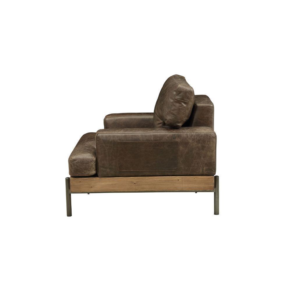 ACME Silchester Chair, Oak & Distress Chocolate Top Grain Leather FredCo