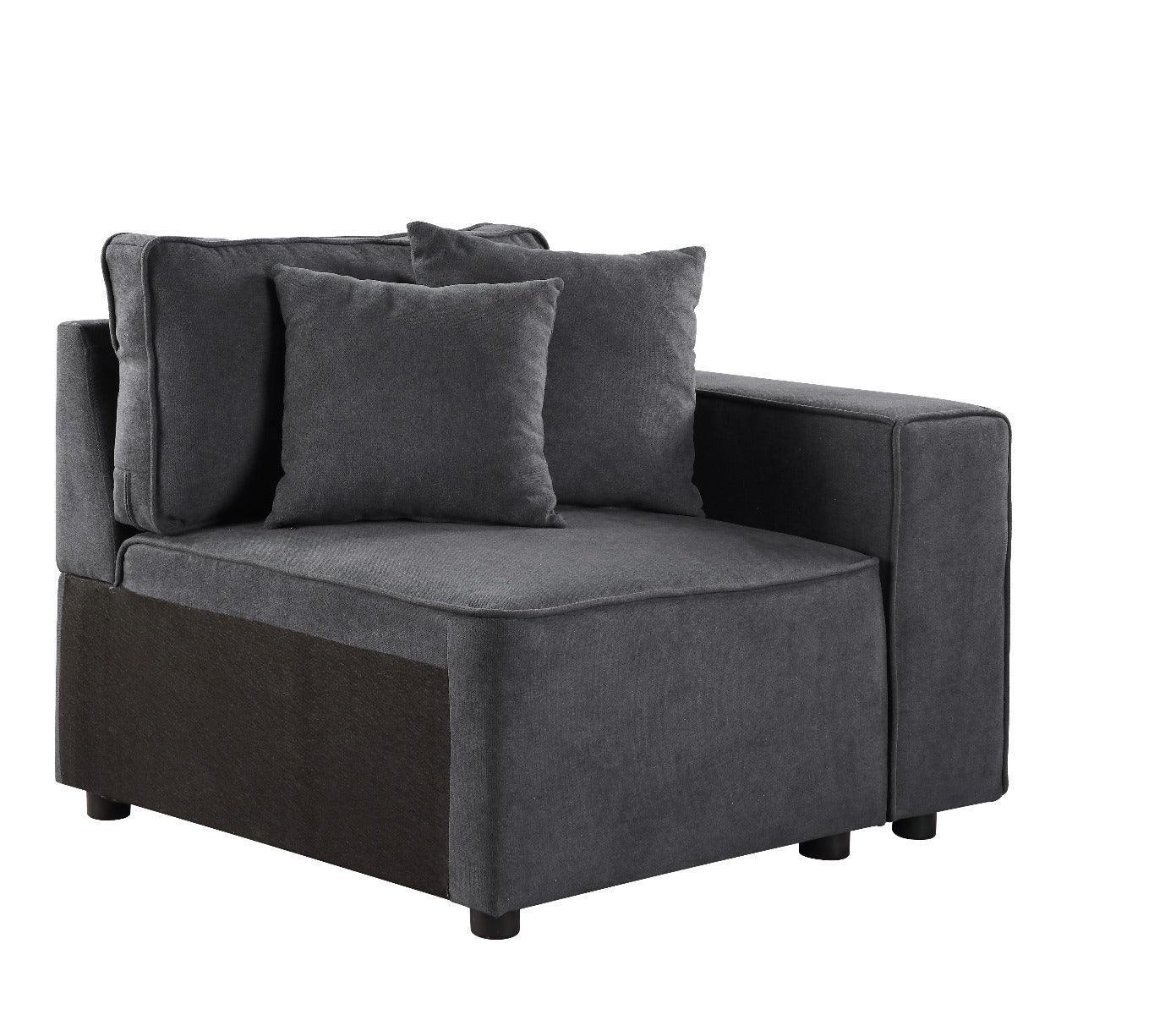ACME Silvester Modular Right Facing Chair w/2 Pillows, Gray Fabric FredCo
