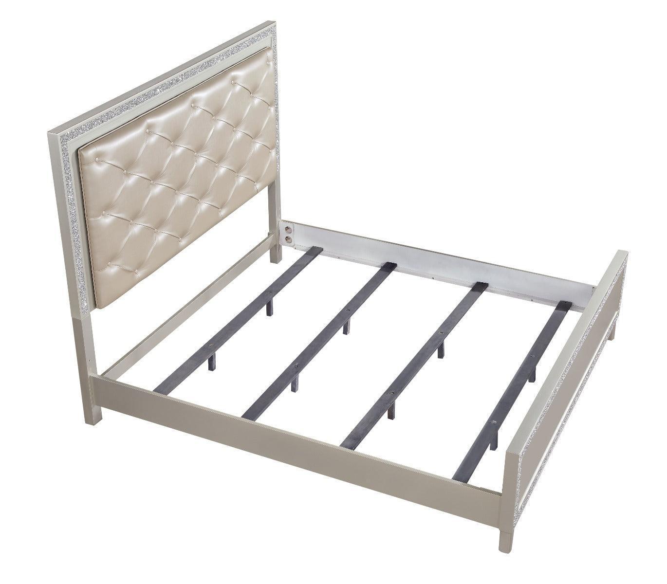 ACME Sliverfluff Eastern King Bed, PU & Champagne Finish FredCo