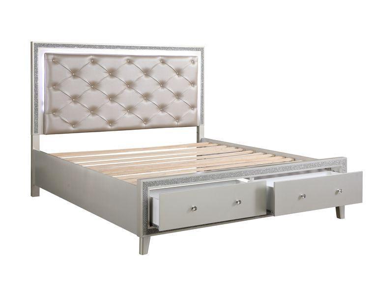 ACME Sliverfluff Queen Bed w/Storage, PU & Champagne Finish FredCo