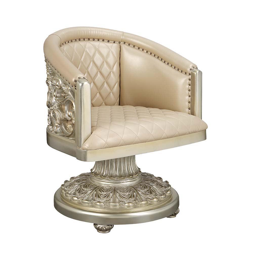 ACME Sorina Arm Chair , PU & Antique Gold Finish FredCo