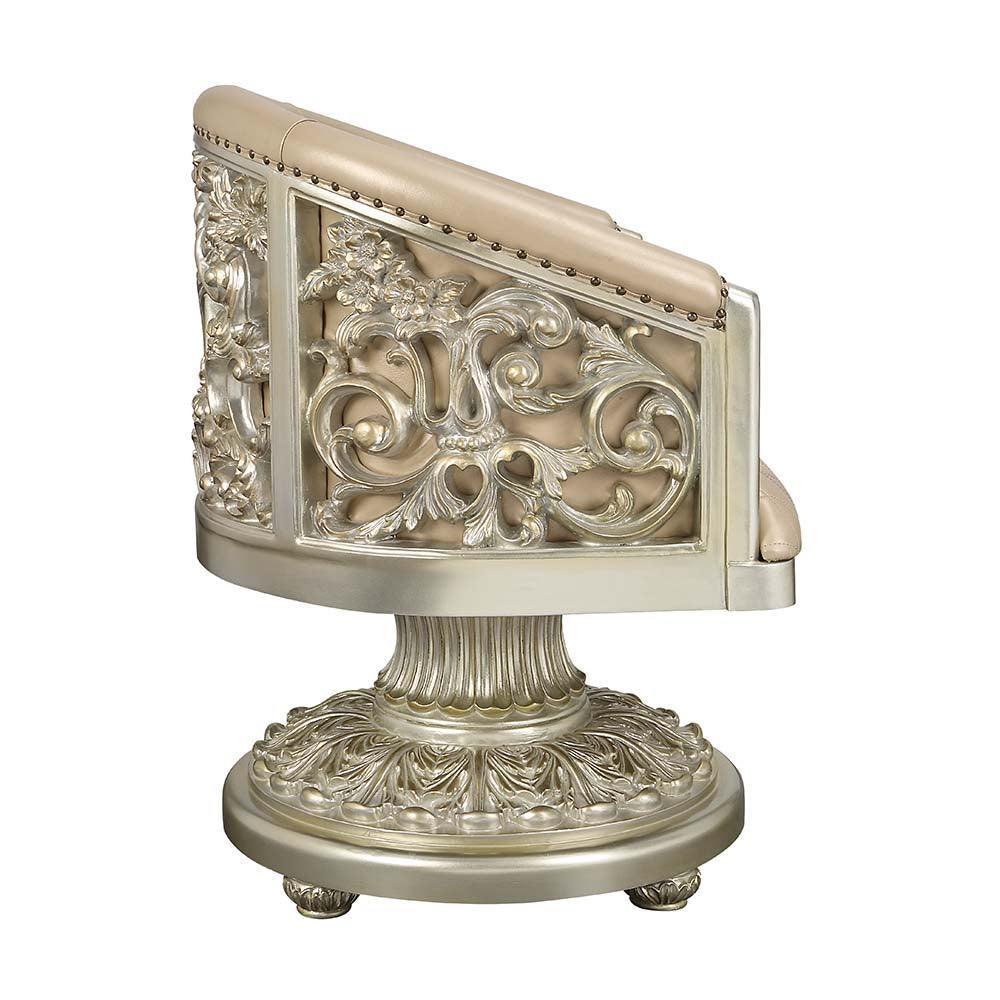 ACME Sorina Arm Chair , PU & Antique Gold Finish FredCo