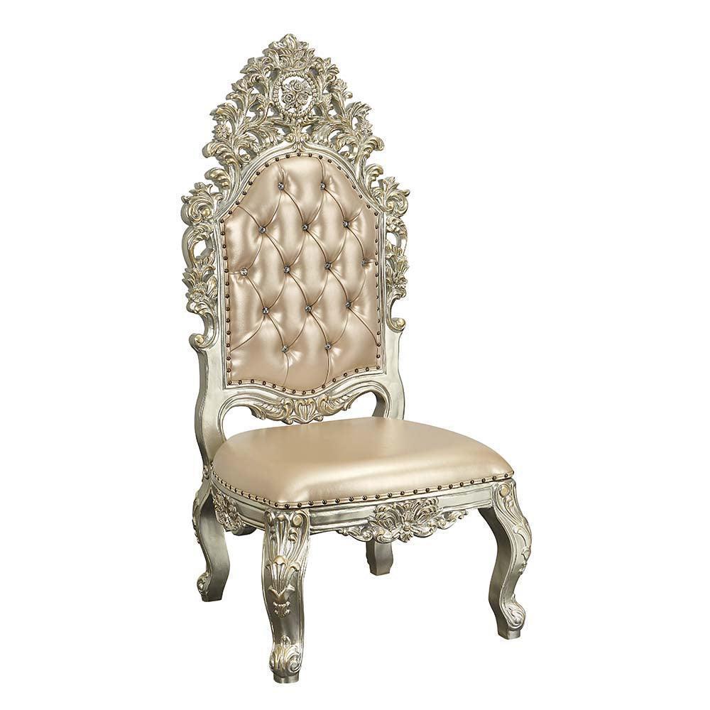 ACME Sorina Side Chair (Set-2), PU & Antique Gold Finish FredCo