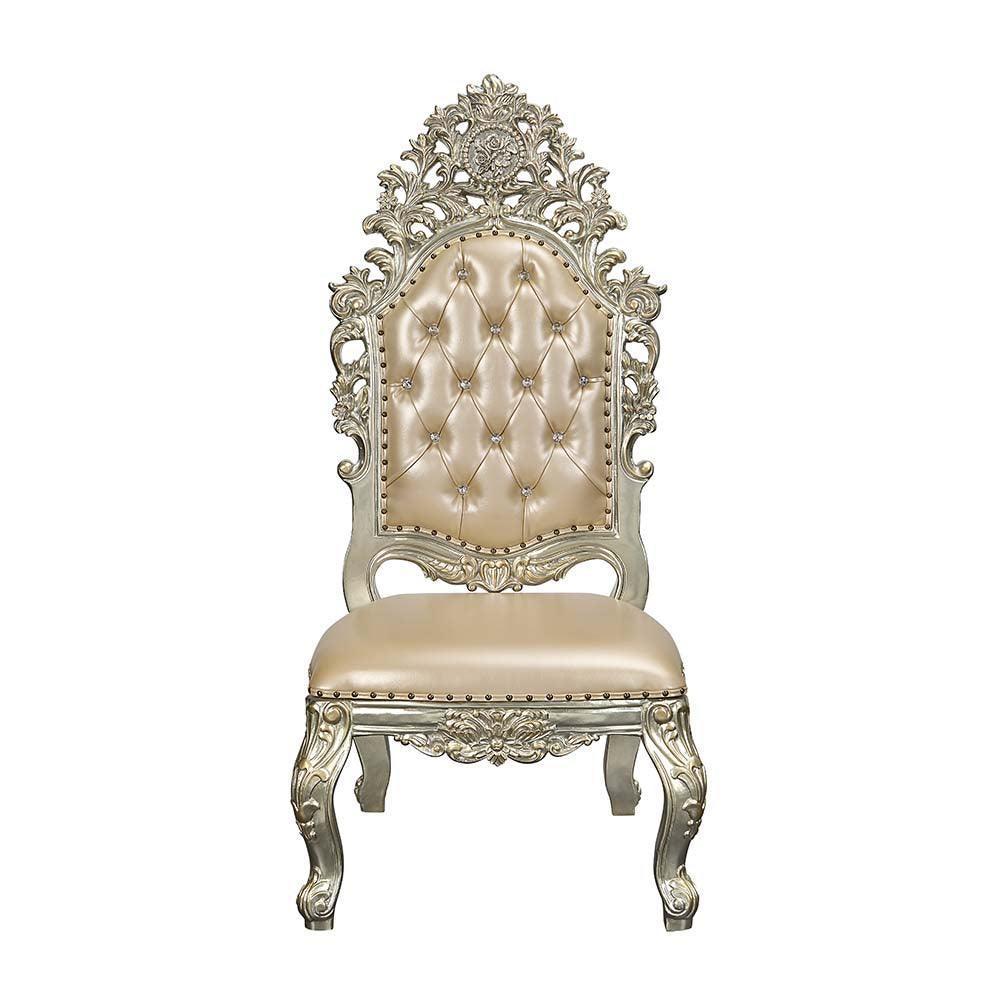 ACME Sorina Side Chair (Set-2), PU & Antique Gold Finish FredCo
