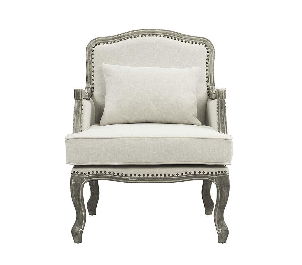 ACME Tania Chair w/Pillow, Cream Linen & Brown Finish FredCo