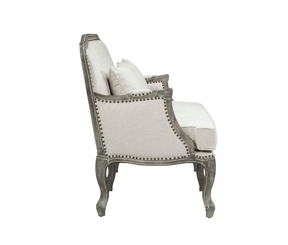 ACME Tania Chair w/Pillow, Cream Linen & Brown Finish FredCo