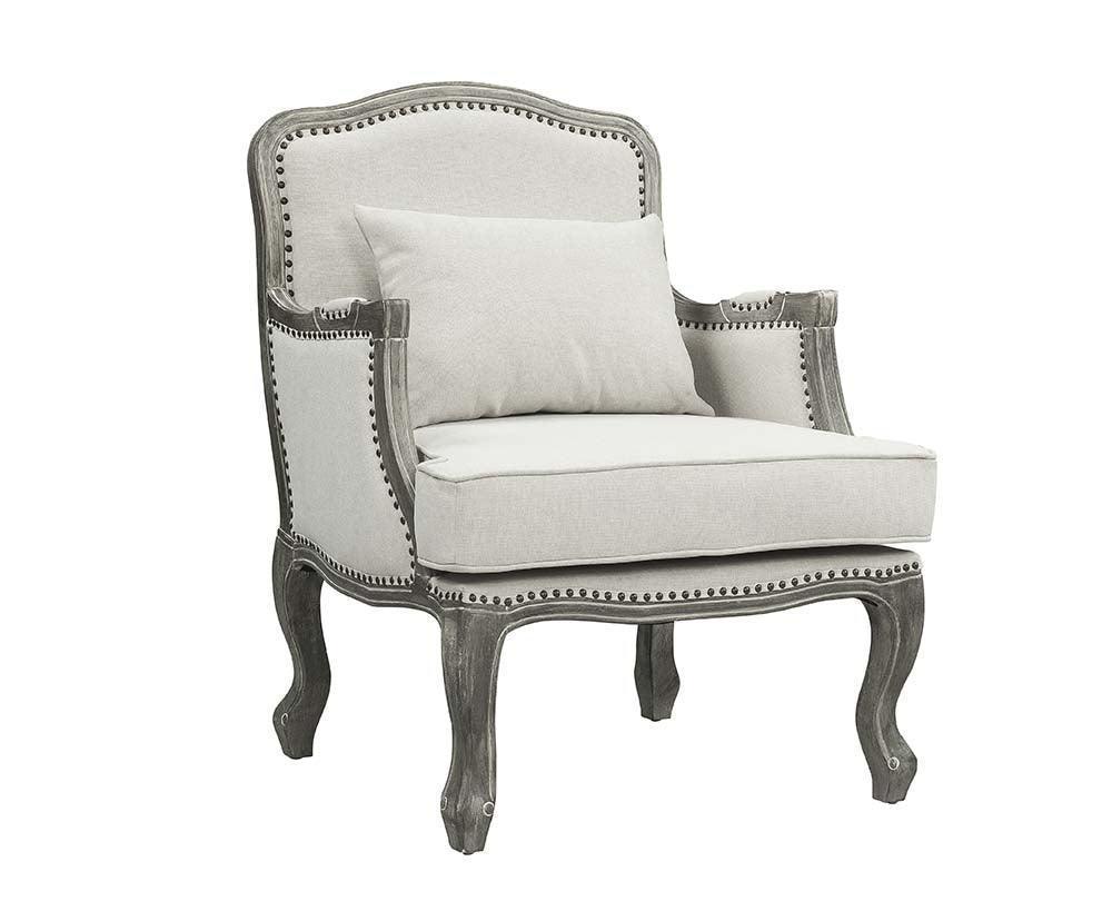 ACME Tania Chair w/Pillow, Cream Linen & Brown Finish FredCo