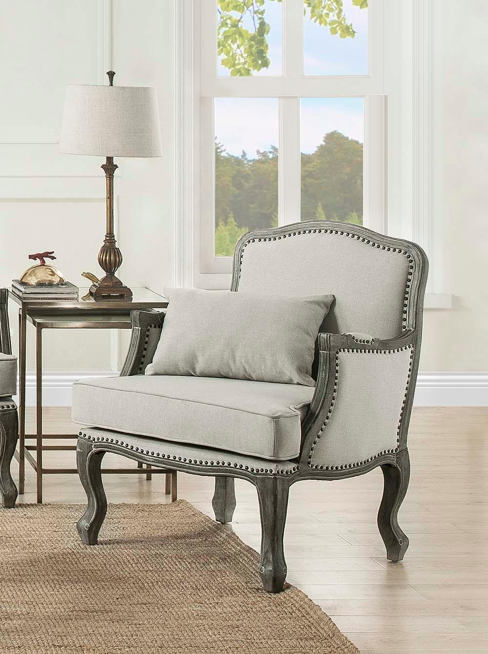 ACME Tania Chair w/Pillow, Cream Linen & Brown Finish FredCo