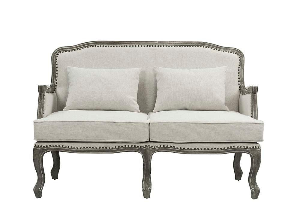 ACME Tania Loveseat w/2 Pillows, Cream Linen & Brown Finish FredCo