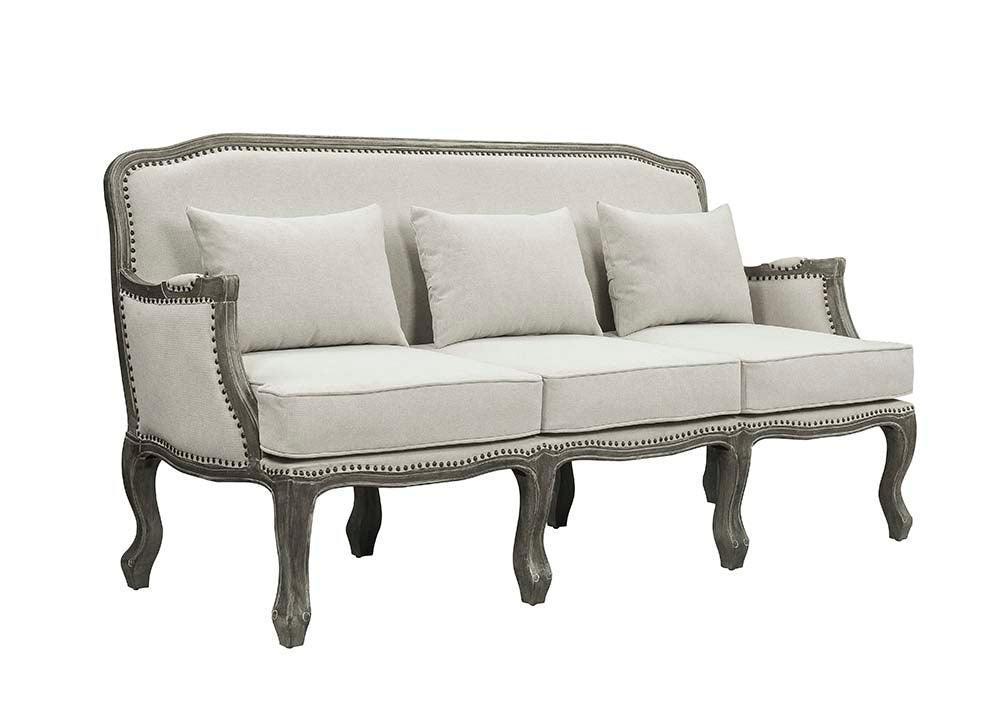 ACME Tania Sofa w/3 Pillows, Cream Linen & Brown Finish FredCo