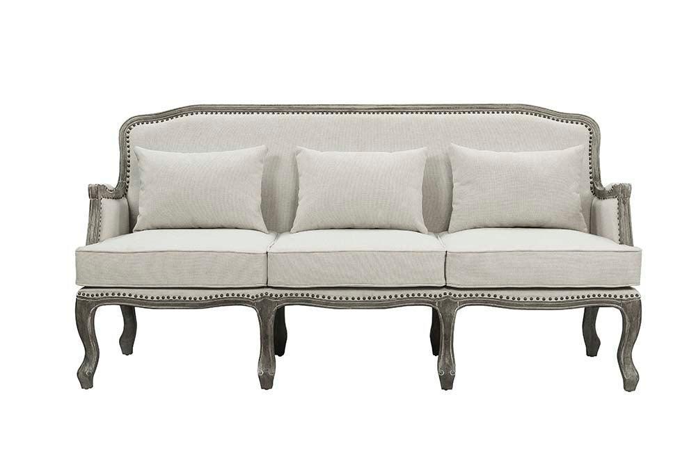 ACME Tania Sofa w/3 Pillows, Cream Linen & Brown Finish FredCo