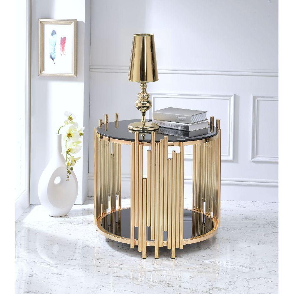 ACME Tanquin End Table, Gold and Glass 84492 FredCo