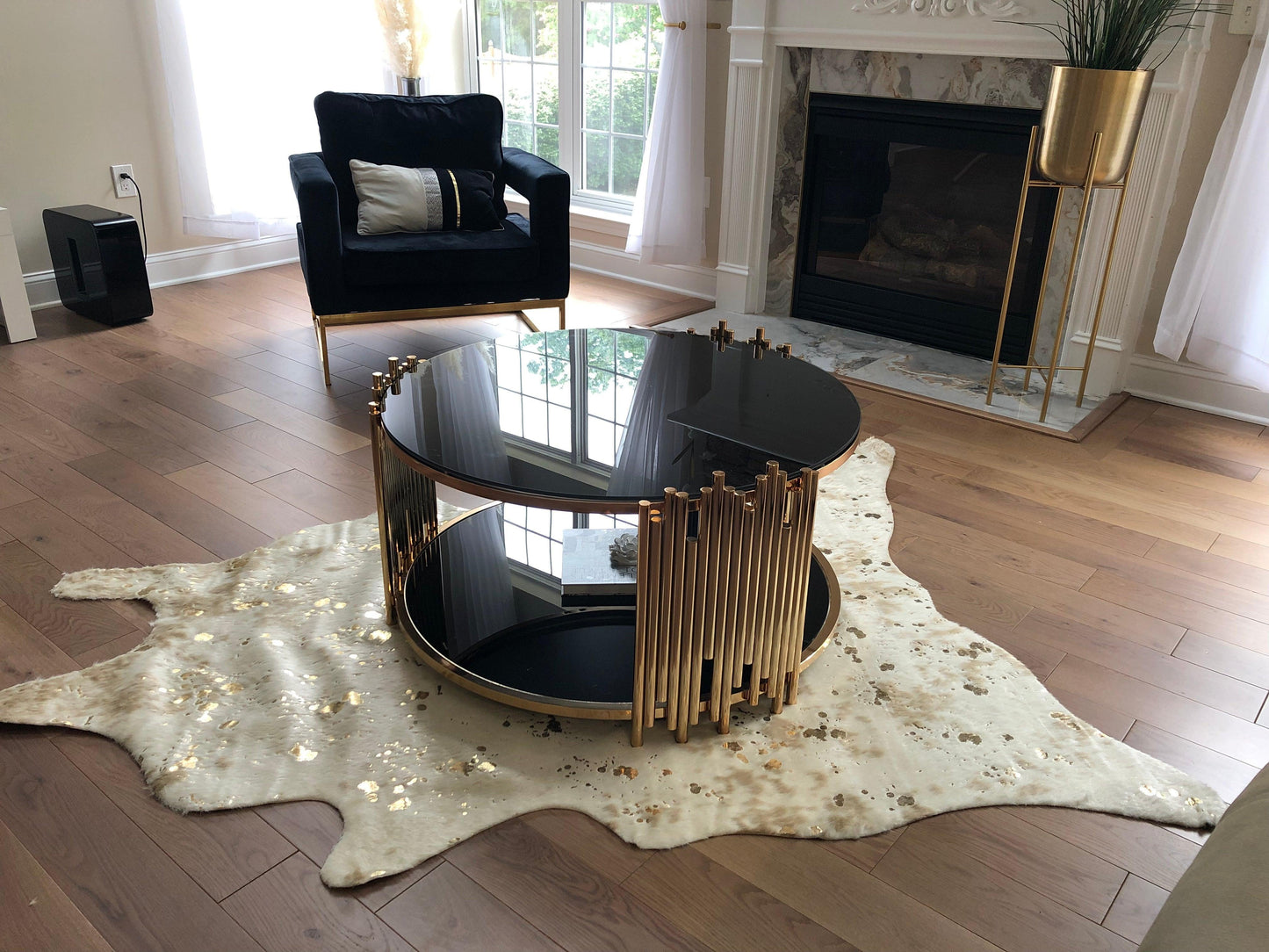 ACME Tanquin End Table, Gold and Glass 84492 FredCo