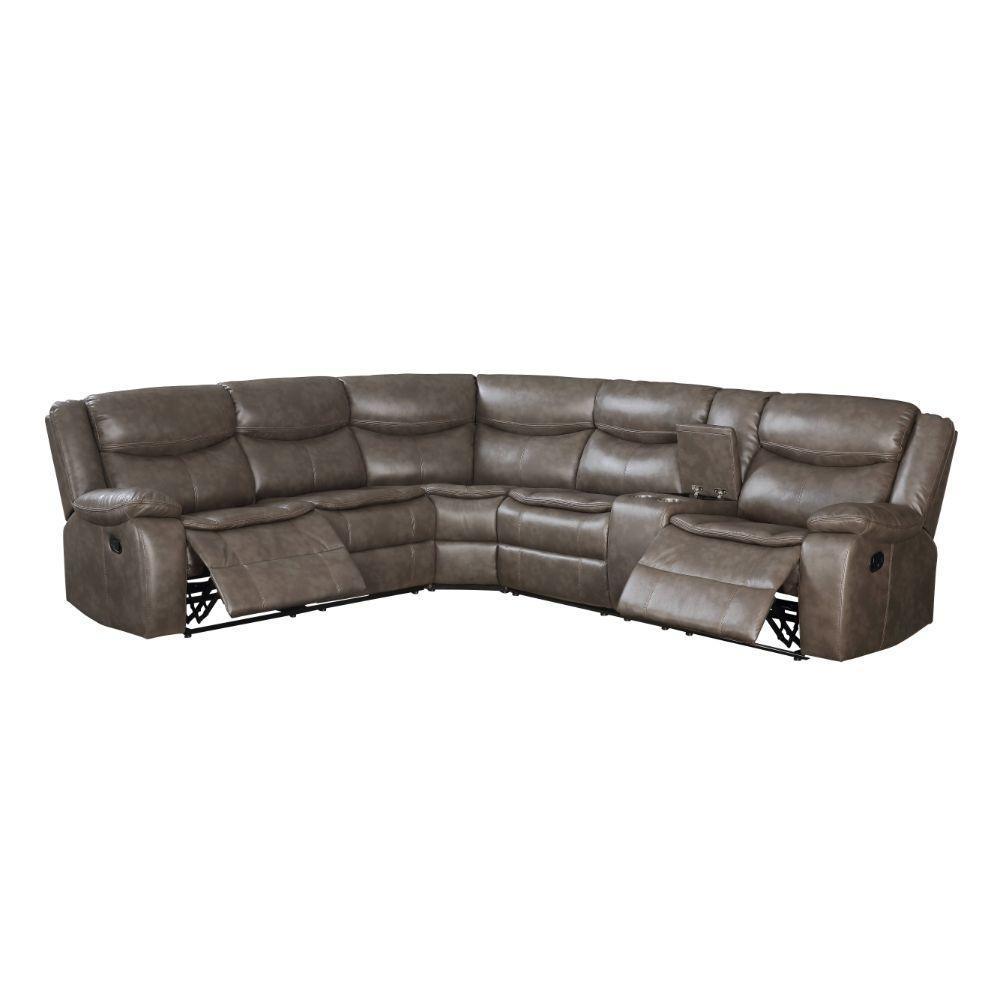 ACME Tavin Sectional Sofa (Motion), Taupe Leather-Aire Match FredCo