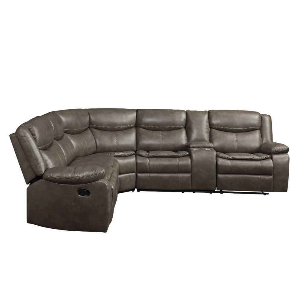 ACME Tavin Sectional Sofa (Motion), Taupe Leather-Aire Match FredCo