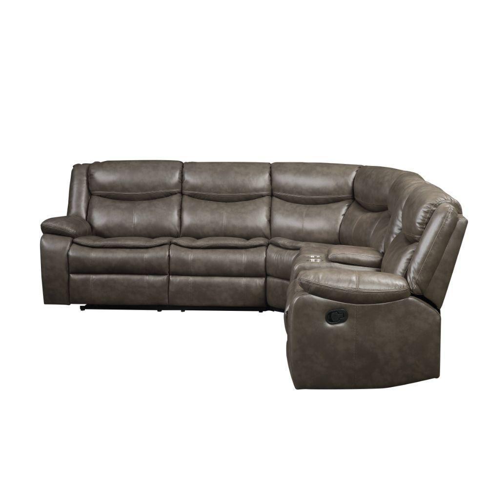 ACME Tavin Sectional Sofa (Motion), Taupe Leather-Aire Match FredCo