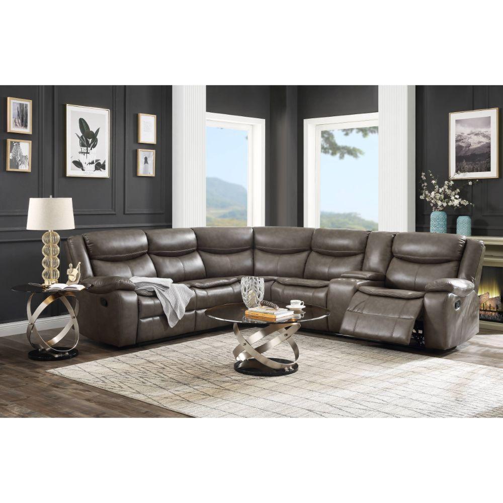 ACME Tavin Sectional Sofa (Motion), Taupe Leather-Aire Match FredCo