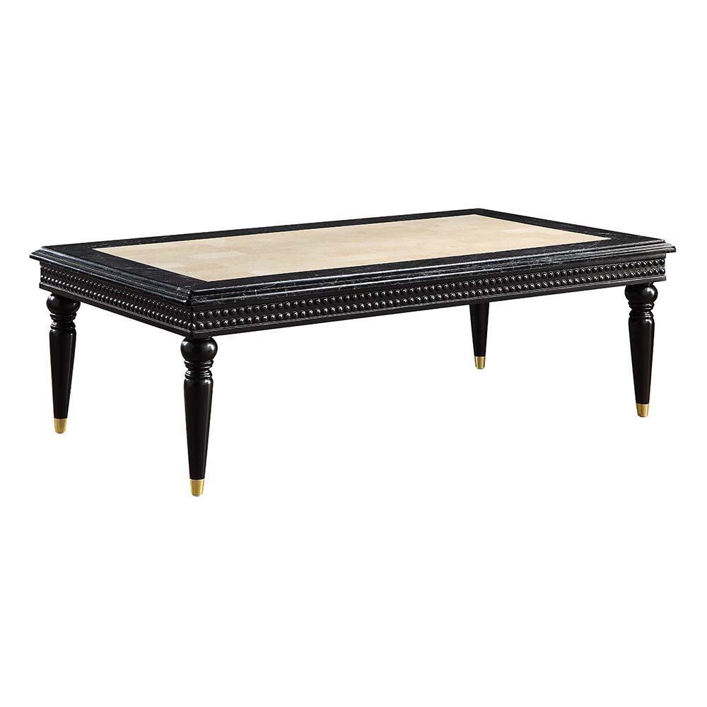 ACME Tayden Coffee Table w/Marble Top, Marble Top & Black Finish FredCo