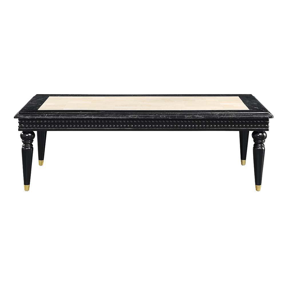 ACME Tayden Coffee Table w/Marble Top, Marble Top & Black Finish FredCo