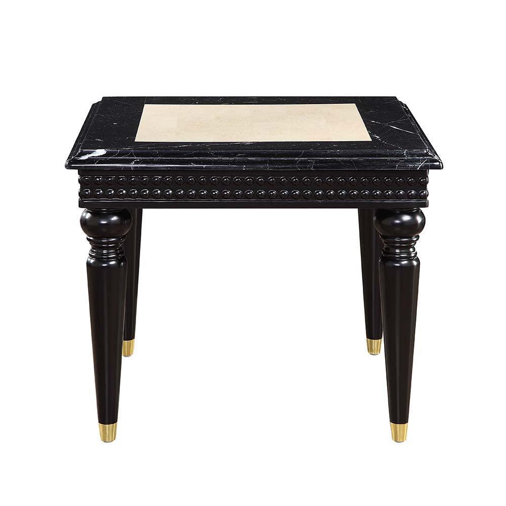 ACME Tayden End Table w/Marble Top, Marble Top & Black Finish FredCo