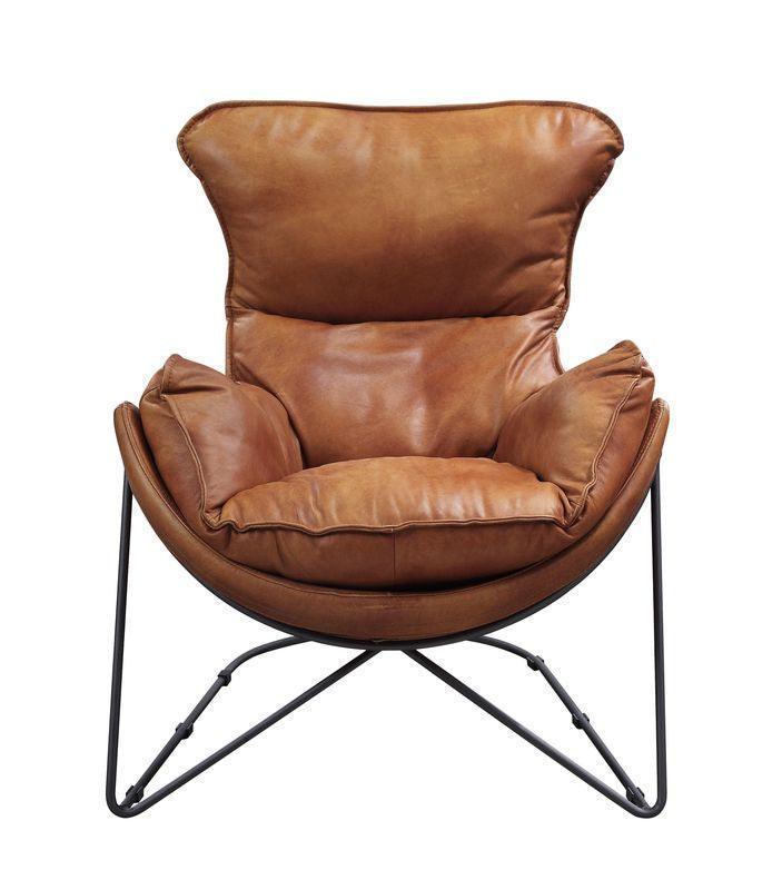 ACME Thurshan Accent Chair, Aperol Top Grain Leather & Black Finish FredCo