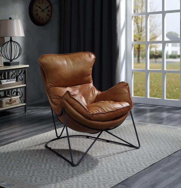 ACME Thurshan Accent Chair, Aperol Top Grain Leather & Black Finish FredCo